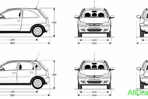 Opel Corsa (2005) (Опель Корса (2005)) - чертежи (рисунки) автомобиля